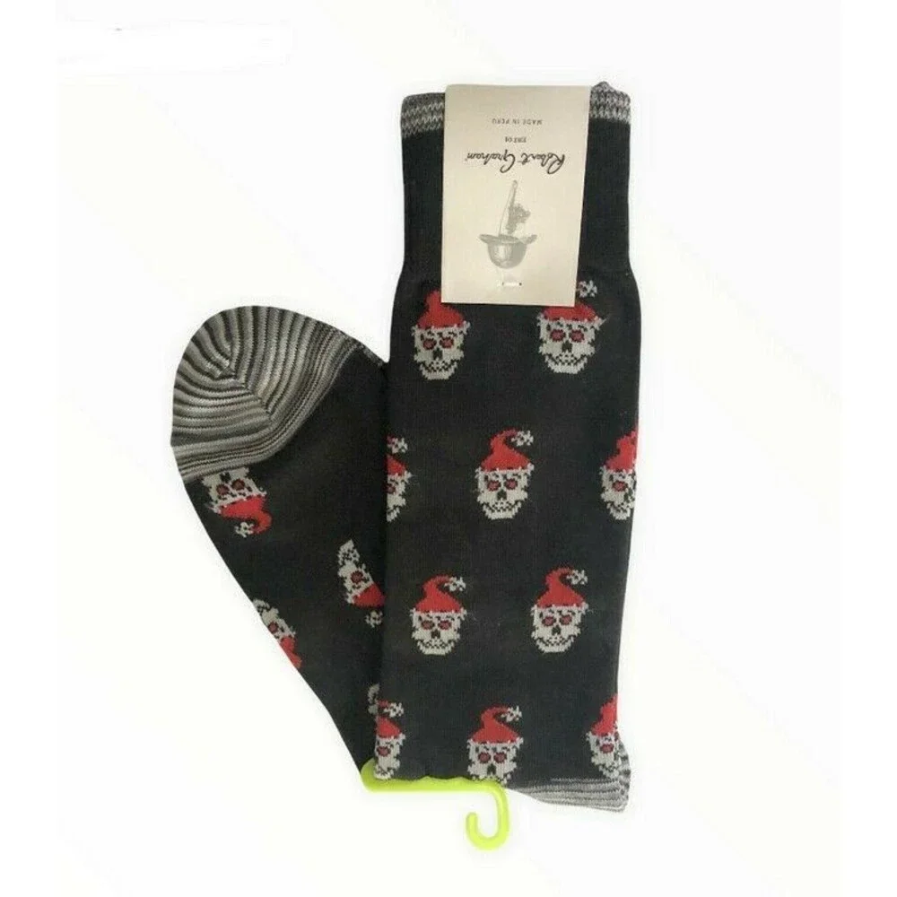 Robert Graham Christmas Santa Skull Mens Dress Socks Peruvian Pima Cotton Black